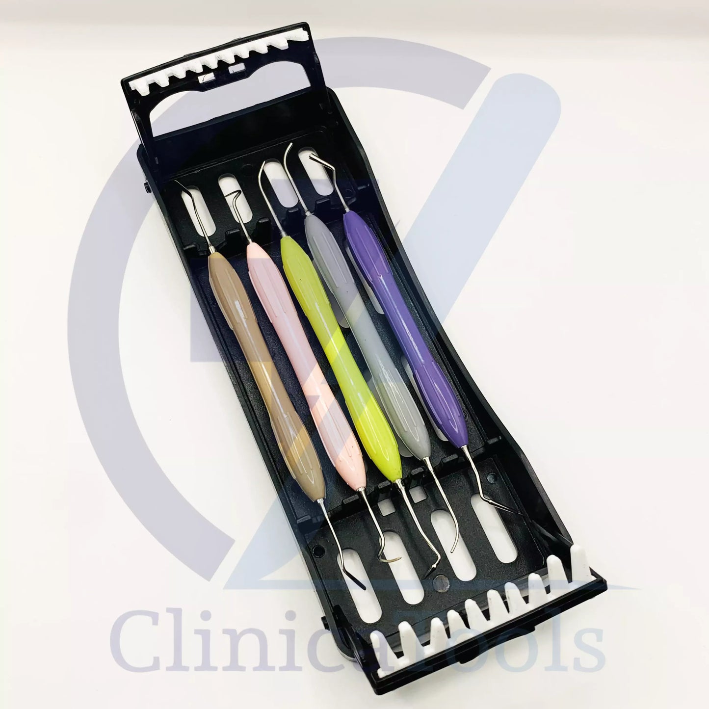 Ergonomic silicone handle dental composite instruments in stainless steel set