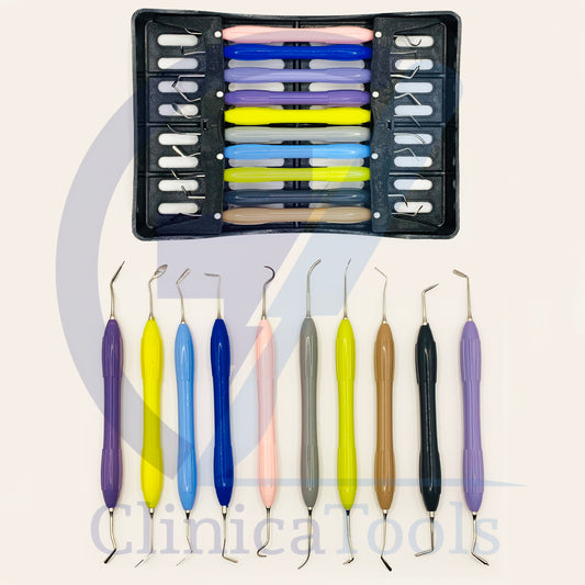 Silicone Handle Dental Composite Filling Restorative Instruments Kit – 10 Pcs Tools Set with Sterilization Cassette Tray | LM Arte Composite Kit