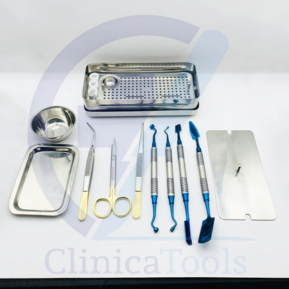 Dental PRF Box GRF System – Platelet Rich Fibrin Set for Implant Surgery | Stainless Steel PRF GRF Box with Instruments, Bowl & Tray – Blue Color