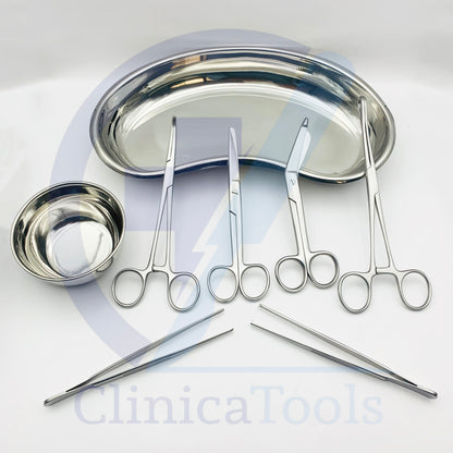 8Pcs Stainless Steel Dressing Instruments Set – Dressing Scissors, Forceps, Gallipot & Kidney Tray for Doctors, Hospitals & Clinics