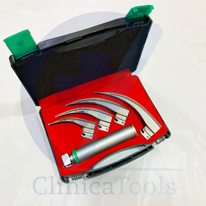 Fiber Optic Macintosh Laryngoscope with 4 Blades & Standard Medium Handle – Airway Management Intubation Kit | ENT Diagnostic Instruments for Clinics & Hospitals