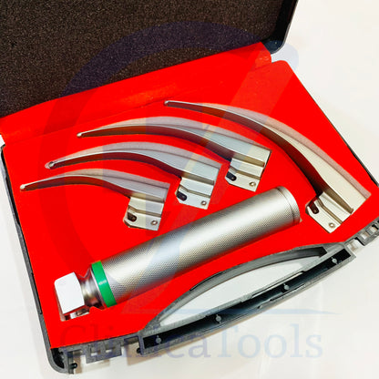 Fiber Optic Macintosh Laryngoscope with 4 Blades & Standard Medium Handle – Airway Management Intubation Kit | ENT Diagnostic Instruments for Clinics & Hospitals