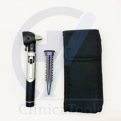 Close-up of fiber optic earscope with reusable cannulas