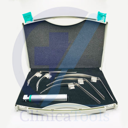 Fiber Optic McCoy Laryngoscope Set with 5 Blades & Handle – Airway Management Intubation Kit for ENT Specialists, Clinics, Hospitals & Veterinary Use