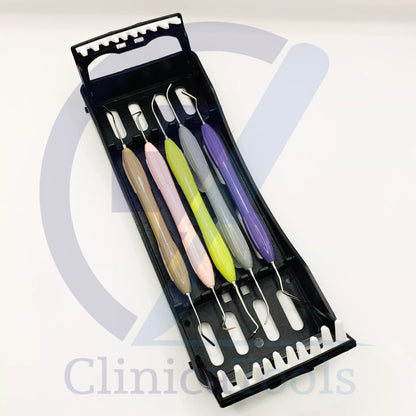Ergonomic silicone handle dental composite instruments in stainless steel set