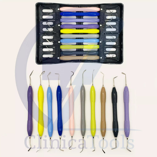 10-piece dental composite filling instrument kit with silicone handles